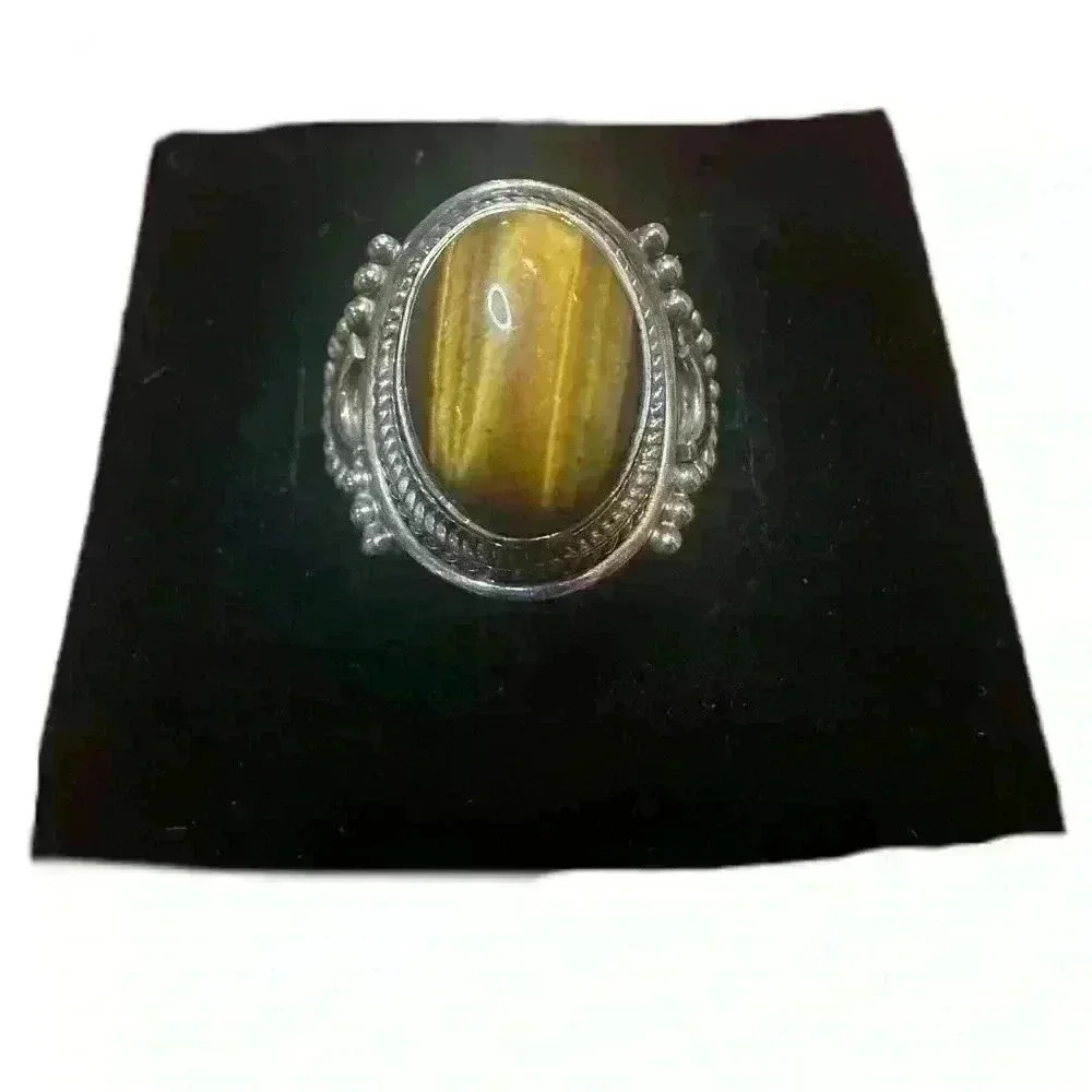 HandCrafted Sterling Silver 925 Stamped Genuine Tiger Eye Ring 7